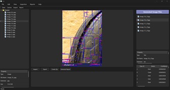Industrial Vision Analyzer displaying detected regions on an industrial inspection image